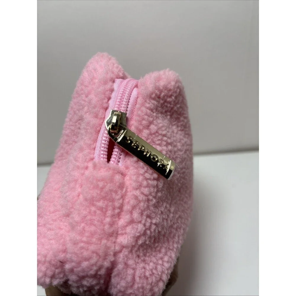 Sephora Fuzzy Sherpa Style Pink Cosmetic Travel Makeup Bag Pouch